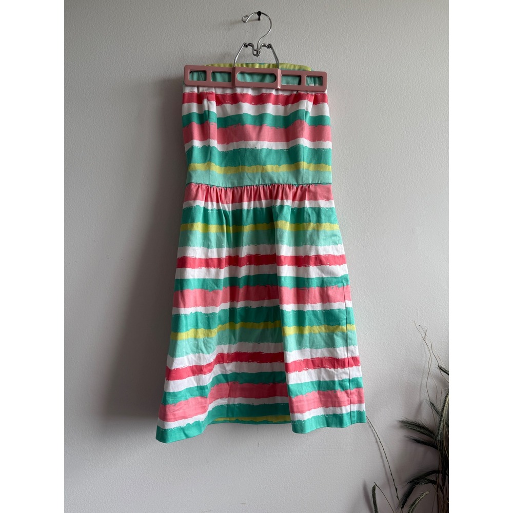 Vineyard Vines Womens 00 Strapless Stripe Fit & Flare Dress Pink Green Pockets